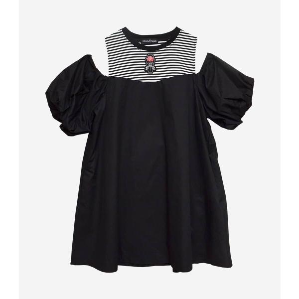 ワンピース オープンショルダー 半袖 ボーダー ブラック レディース HELLCATPUNKS ヘル...