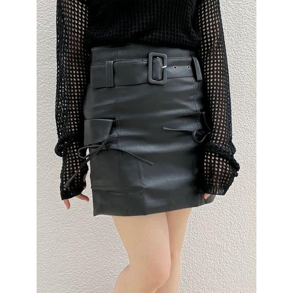 スカート ミニ丈 タイト フェイクレザー 合皮 ブラック Fサイズ レディース HELLCATPUN...