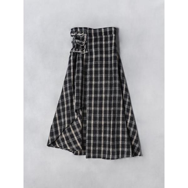 スカート ラップスカート アシンメトリー アシメ チェック ブラック Fサイズ HELLCATPUN...