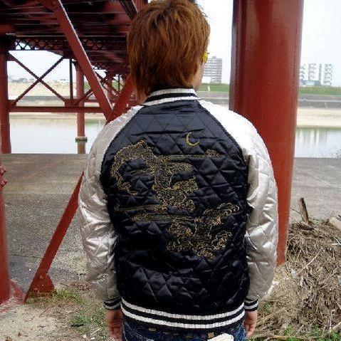 スカジャン メンズ サテン 是空 キルト 和柄 刺繍 龍 中綿 送料無料 /bia064