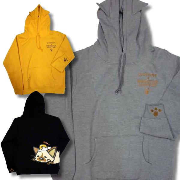 サンリオ ぐでたま モンハン コラボ アイルー むにゃー 柄 肉球袖 長袖 耳付き パーカー メンズ...