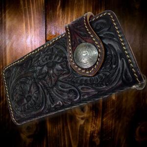 長財布 メンズ 財布 蔦 花 カービング ハンドメイド ウォレット 送料