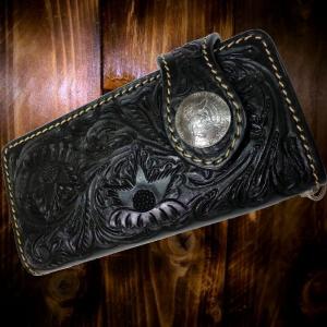 長財布 メンズ 財布 蔦 花 カービング ハンドメイド ウォレット 送料