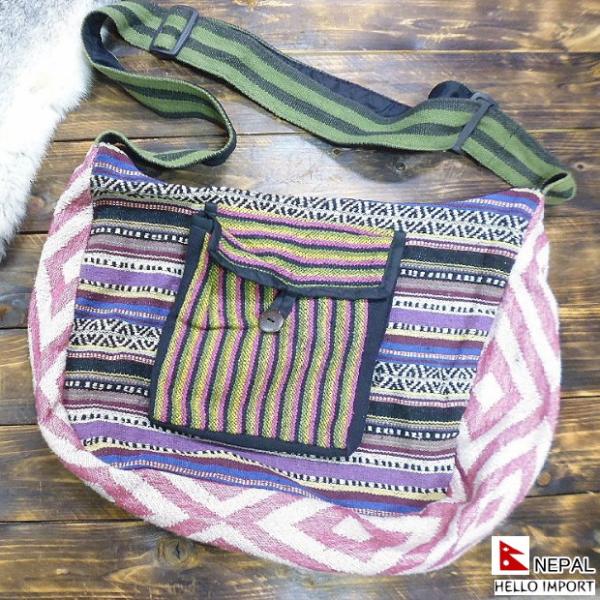 ネパール ゲリ織 斜めがけショルダーバッグ アジアン エキゾチック 鞄 エスニック ファッション  ...