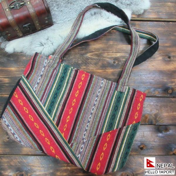 訳あり ゲリ織 ネパール トートバッグ アジアン エキゾチック ファッション A4 ゲリ織 赤系 エ...