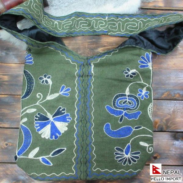 ネパール 花刺繍 ショルダーラマバッグ アジアン エキゾチック ファッション 草 エスニック /ne...