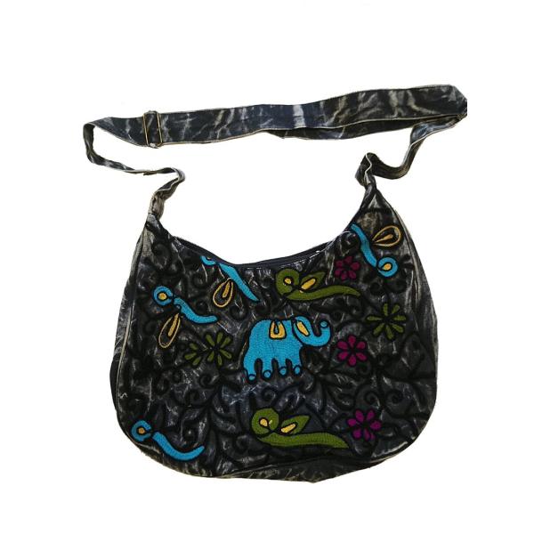 ネパール 象と植物 ショルダーバッグ アジアン エキゾチック ファッション エスニック 墨黒 /ne...