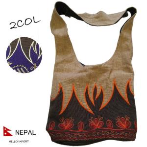 ネパール 炎と植物刺繍 ショルダーラマバッグ アジアン エキゾチック ファッション エスニック  /nepa-ba29｜hello-import