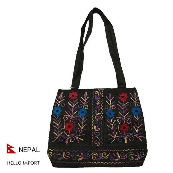 訳あり ネパール 花刺繍 ボタニカル柄 トートバッグ アジアン エキゾチック ファッション エスニッ...
