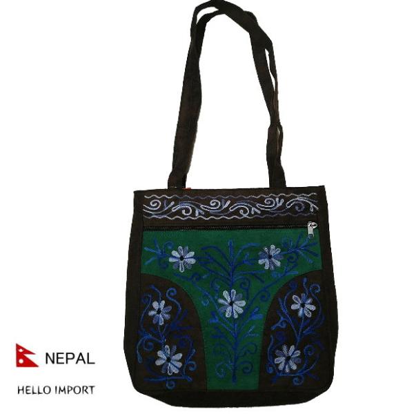 ネパール 花刺繍 ボタニカル柄 トートバッグ アジアン エキゾチック ファッション エスニック 鞄 ...
