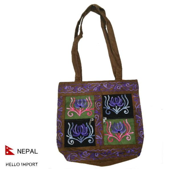 ネパール 花刺繍 ボタニカル柄 トートバッグ アジアン エキゾチック ファッション エスニック 鞄 ...