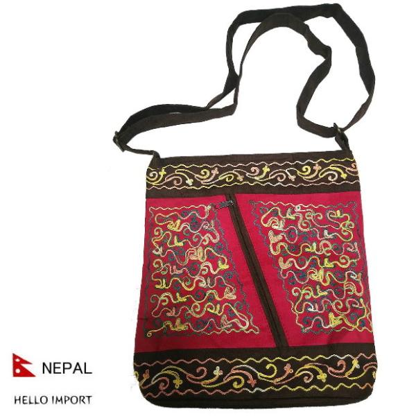 ネパール 花刺繍 ボタニカル柄 ショルダーバッグ アジアン エキゾチック ファッション エスニック ...