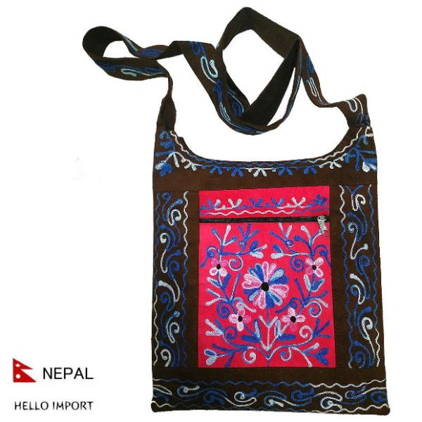 ネパール 花刺繍 ボタニカル柄 ショルダーバッグ アジアン エキゾチック ファッション エスニック ...