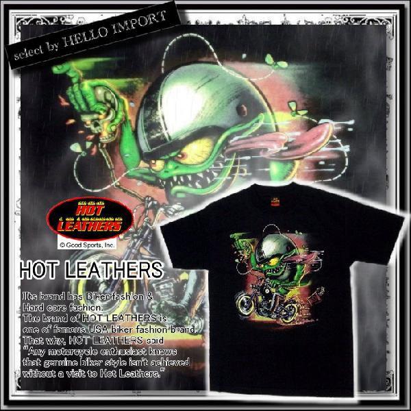 ホットレザーズ メンズ 服 半袖 Tシャツ モンスター狂 アメコミ 柄 バイカーファッション 黒 ク...