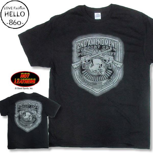 ホットレザーズ メンズ 服 半袖 Tシャツ シールド スカル マシンガン 柄 バイカーファッション ...