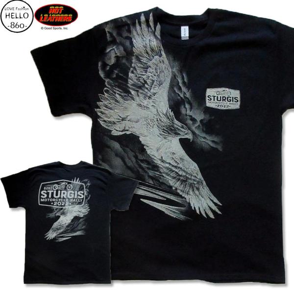 ホットレザーズ イベントT スタージス メンズ 半袖 Tシャツ ビッグプリント 鷹 柄 服 黒 クリ...