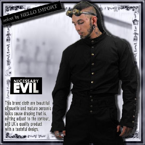 アウトレット Sサイズ 綿100% ドレスシャツ ゴシック ファッション メンズ 服 黒 立ち襟 長...