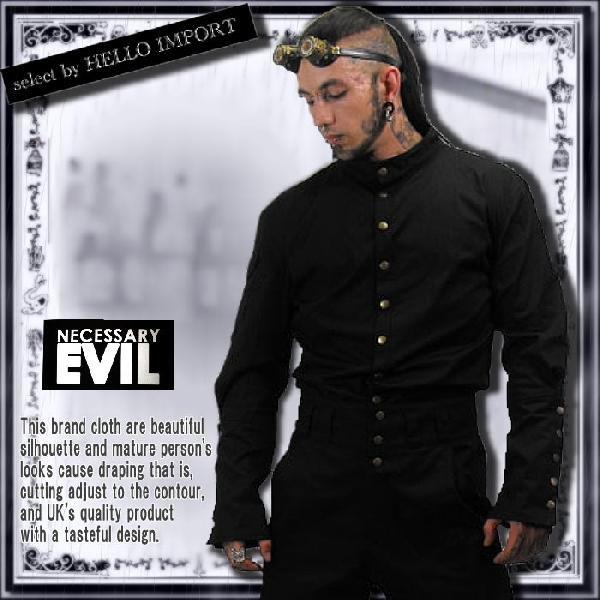 ドレスシャツ ゴシック ファッション メンズ 服 黒 立ち襟 長袖 送料無料 再入荷x2 /rfa1...