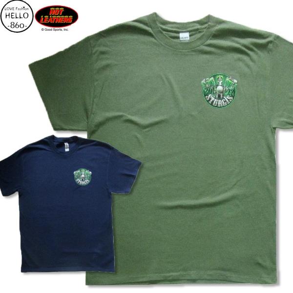 ホットレザーズ イベントT スタージス メンズ 半袖 Tシャツ スカルバイカーズ 柄 服 緑 紺 ク...