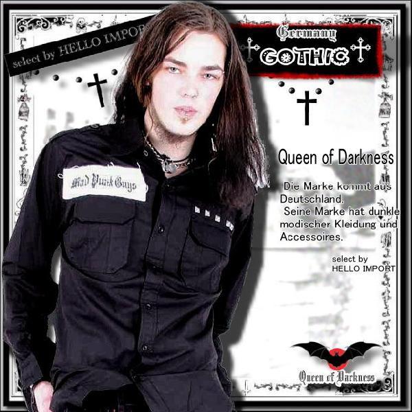 ゴシック ドレスシャツ メンズ 長袖 スカルウイング 柄 ワッペン 服 ファッション 黒 再入荷x2...