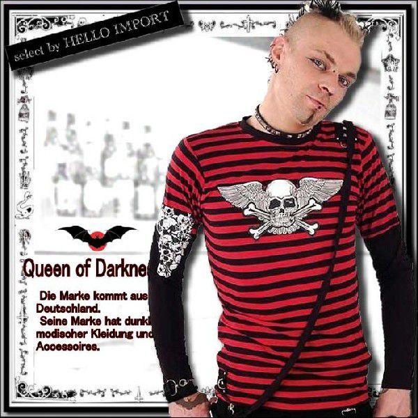 パンク メンズ ロンT 長袖 角鋲 スカル柄 赤 ファッション ゴシック 服 送料無料 /rfa22...