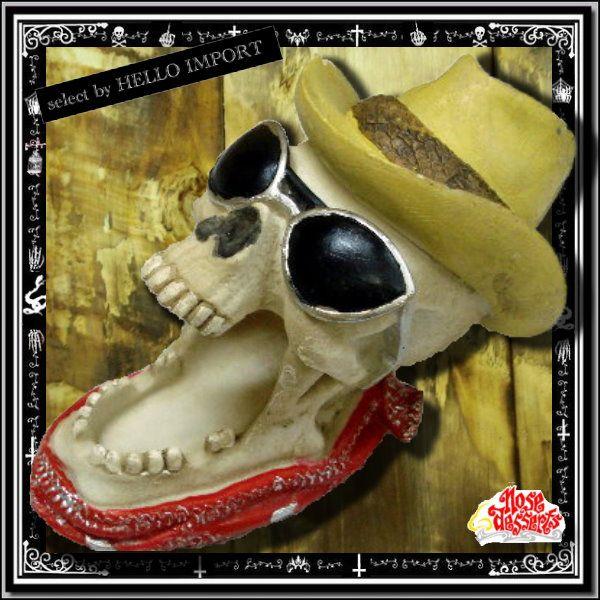 売り切れ　スカル 灰皿 おしゃれ 卓上 置物 ビンテージ風 カウボーイ / rfh020