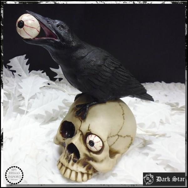 ゴシックホラー インテリア雑貨 闇黒カラスに目玉喰われる骸骨 ドクロ 髑髏 スカル/rfh135