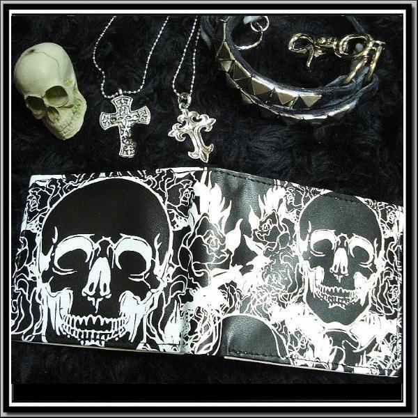 【売り切れ】パンク/ロック/財布/ウォレット/ホラースカル×薔薇柄/レディース/男女兼用/黒/rfo...