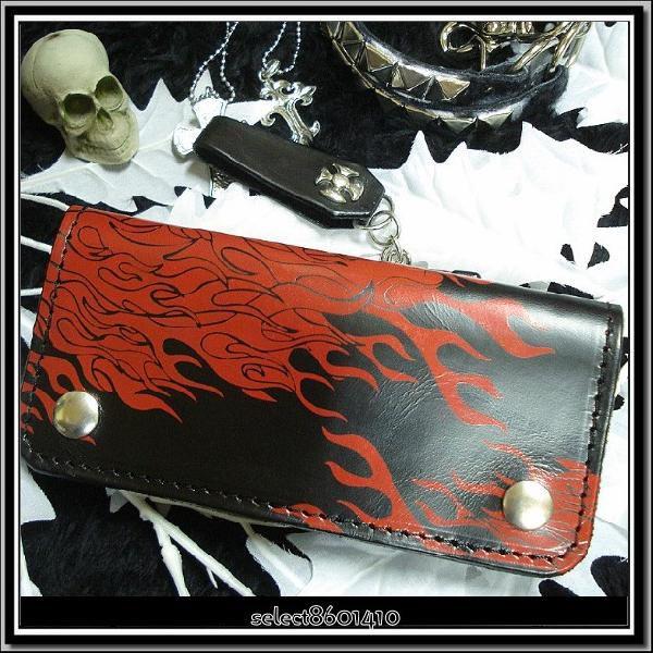 【売り切れ】/パンク/ロック/ベルトループ/チェーン付/ファイア柄/長財布/メンズ/赤黒/pawx/...