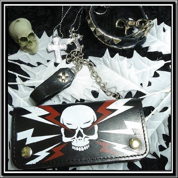 【売り切れ】/パンク/ロック/ベルトループ/チェーン付/目ビーム柄/長財布/メンズ/黒/pawx/r...