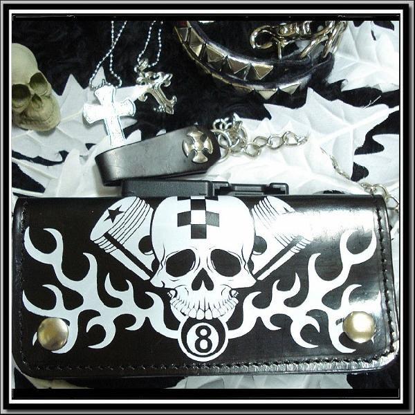 【売り切れ】/パンク/ロック/ベルトループ/チェーン付/トライバルスカル柄/長財布/メンズ/黒/pa...
