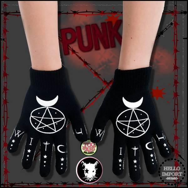 オカルトパンク 5本指 フィンガー手袋 ペンタグラム柄 ファッション  再入荷/rfo284