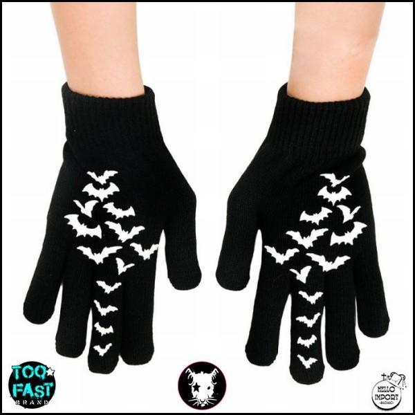 パンク 5本指手袋 蝙蝠こうもり柄 ファッション ユニセックス/rfo302