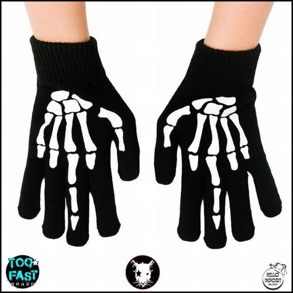 パンクロック 5本指手袋 スケルトン骨柄 ファッション ユニセックス/rfo304