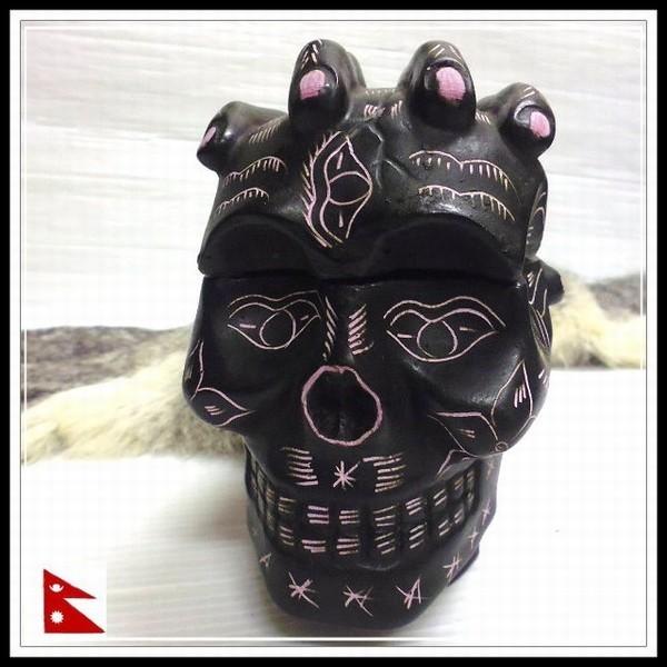 ネパール 蓋付き ハンド＆スカル入れ物 アクセサリー容器 インテリア雑貨 アジアン エスニック 髑髏...