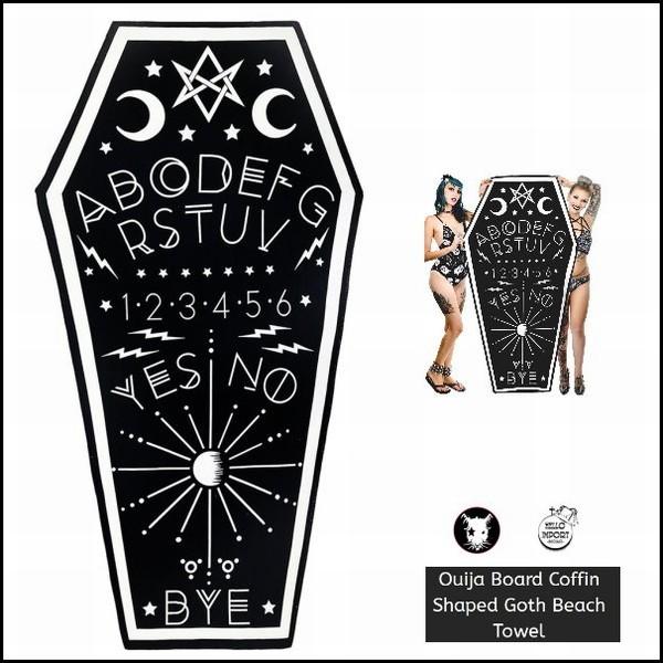 オカルトパンク ビーチタオル 大判 ビーチマット 棺 コフィン型 ウィジャボード柄 インテリア雑貨/...