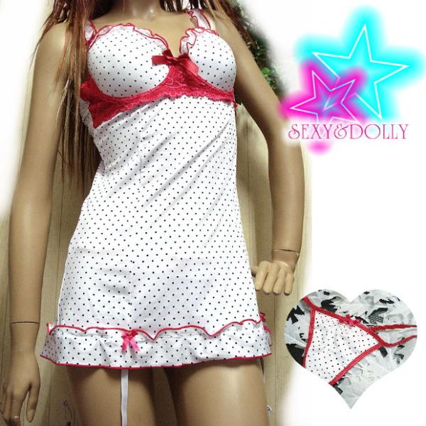 売り切れ インポート ランジェリー ワンピース Tバックショーツ セット ドット柄  /wob011