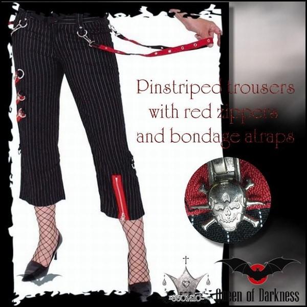 パンク ファッション ロック 服 ピンストライプ柄 クロップドパンツ  黒 ボトムス レディース コ...