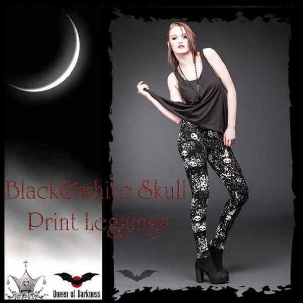 ゴシック パンク  飛び散りペンキxスカル柄レギンス  レディース ボトム 黒 /woj061