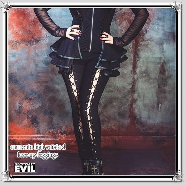 ゴシック レースアップ ハイウェストレギンス ビジュアル系 V系 ゴシック 服 レディース 黒 ブラ...