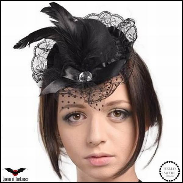 訳あり ゴスロリ 髪飾りミニハット ヘッドドレス ゴシック 黒 ビジュー付 クリップ フェザー /w...