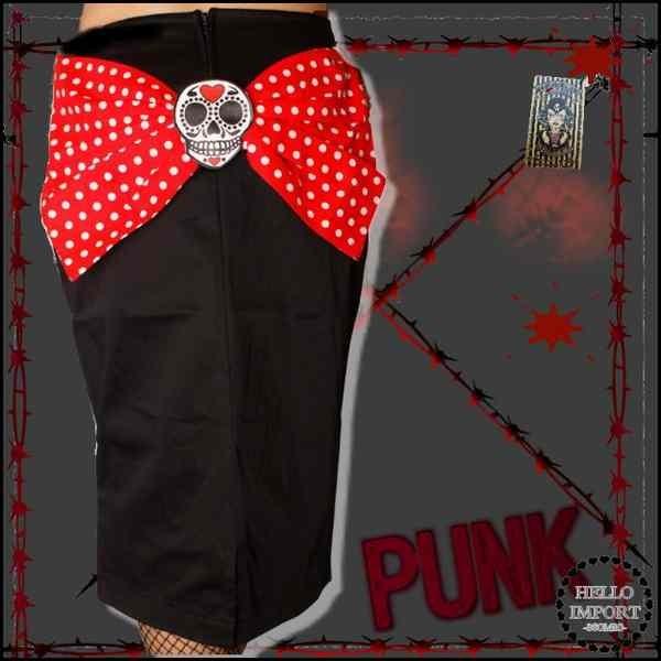 廃盤 ラスト1枚 レアアイテム でかリボン＆シュガースカル飾り ペンシル スカート パンク ファッシ...