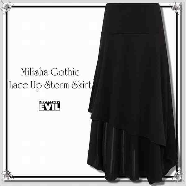 ゴシック 後ろレースアップ アシンメトリー ロング丈 ハイウェスト スカート レディース コンサート...