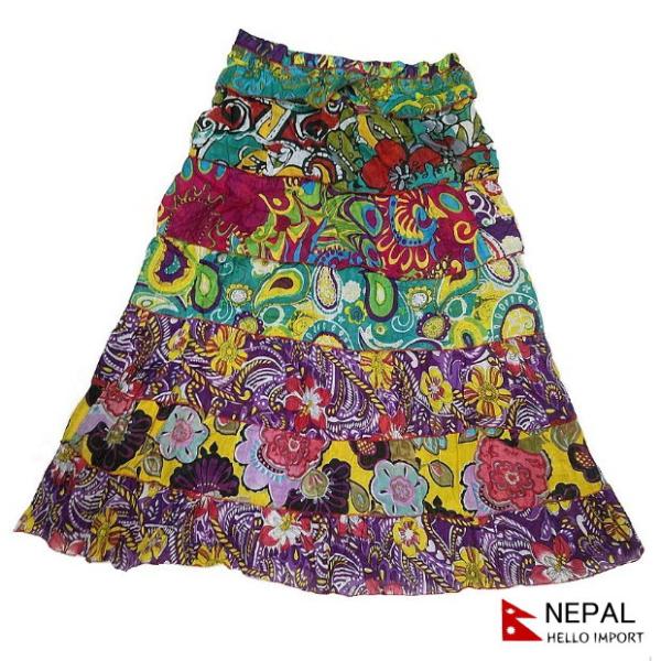 ネパール ティアード マキシ丈 スカート 夏 サマー レディース アジアン ファッション エスニック...