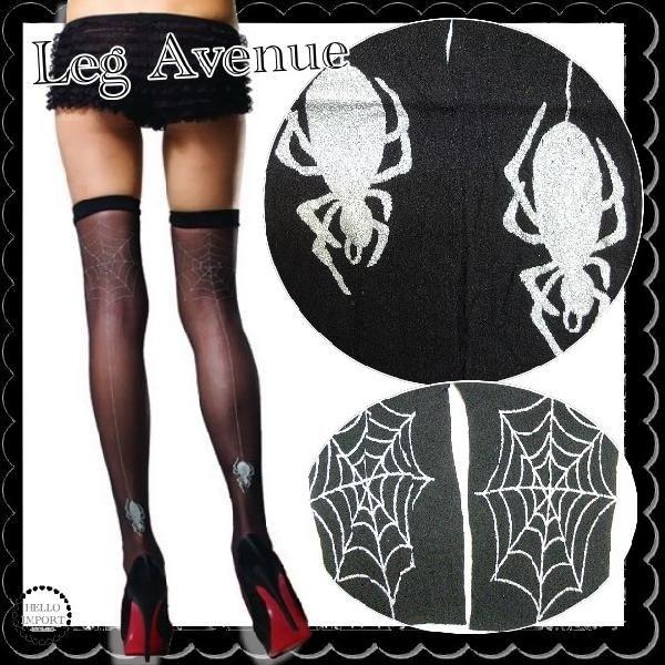 パンク 蜘蛛柄オーバーニーハイストッキング 黒  インポート LEG AVENUE クリックポスト送...