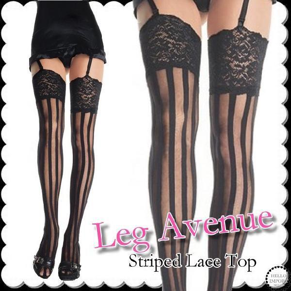 ラスト1枚 LEG AVENUE ストッキング オーバーニーハイ ストライプ柄 クリックポスト送料無...