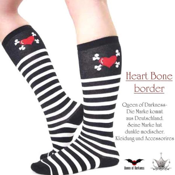 靴下 レディース ハイソックス ボーダー柄 ハートボーン パンク V系 ビジュアル系 /wosx08...