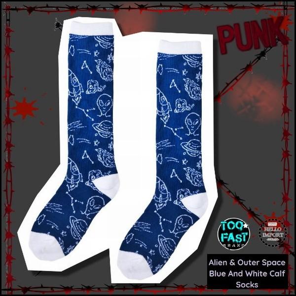 パンク エイリアン＆宇宙柄靴下 ニーハイソックス クリックポスト送料無料/wosx095
