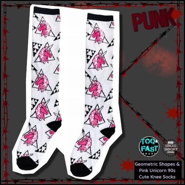 ゆめかわフェアリー 幾何学図形＆ユニコーン柄靴下 ニーハイソックス クリックポスト送料無料/wosx...