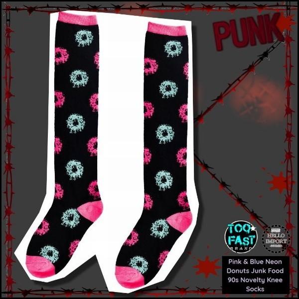 パンク ネオンドーナツ柄靴下 ニーハイソックス クリックポスト送料無料/wosx098